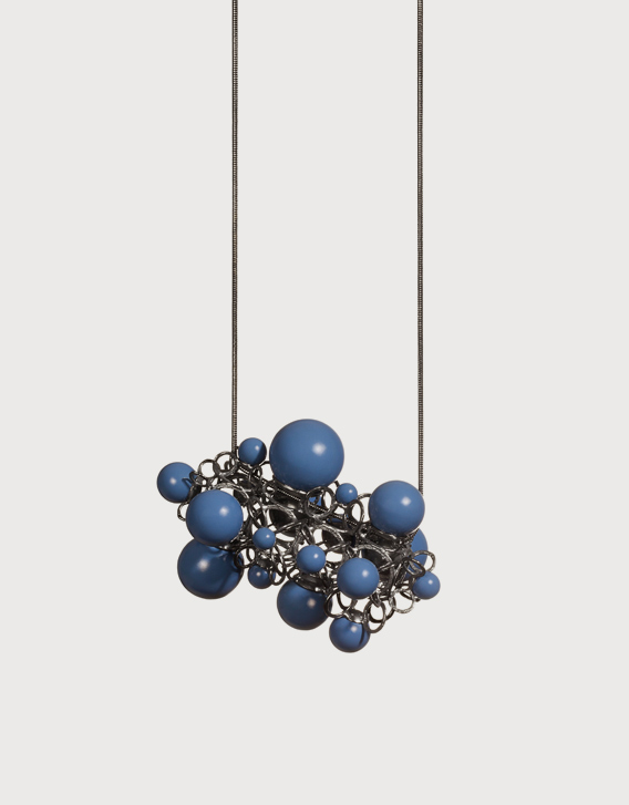 Nikolay Sardamov - BLUE NECKLACE , blackened silver, brass powder-coated