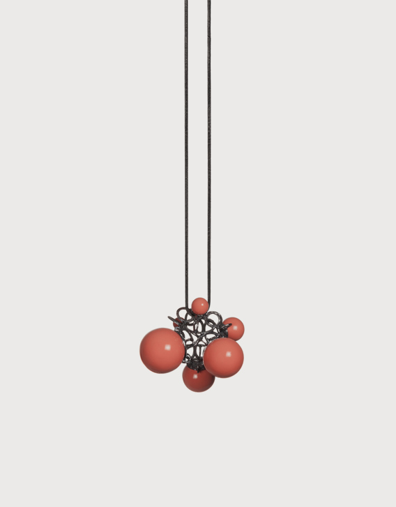 Nikolay Sardamov - RED NECKLACE, blackened silver, brass powder-coated